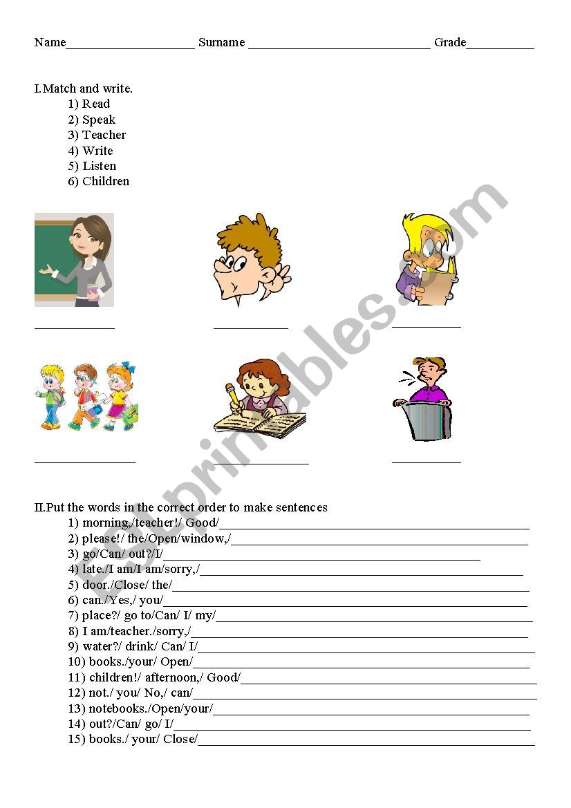 classroom language worksheet