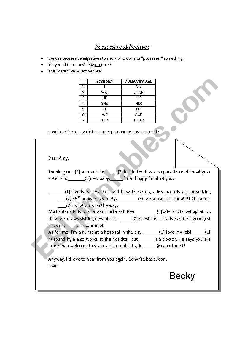 Possessive Adjectives worksheet