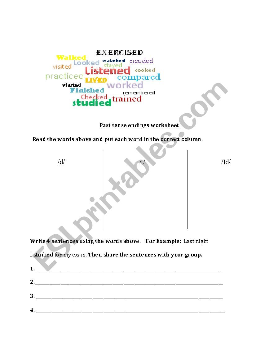 -ed ending sort worksheet