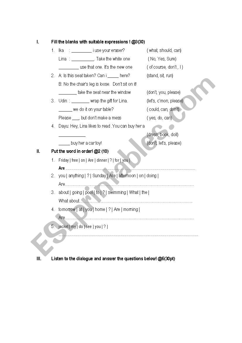 Exercise worksheet