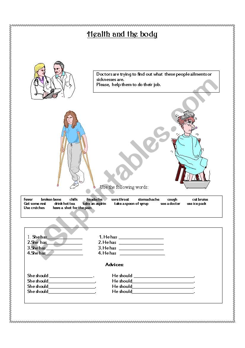Health and the body worksheet