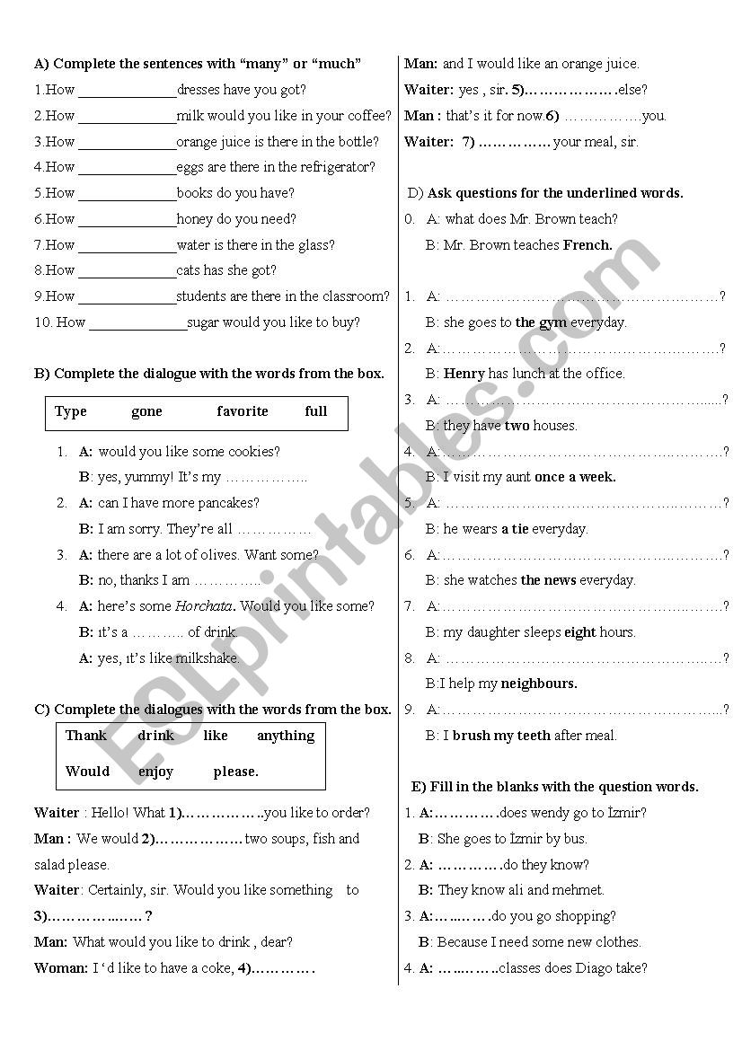 6th grade worksheet worksheet