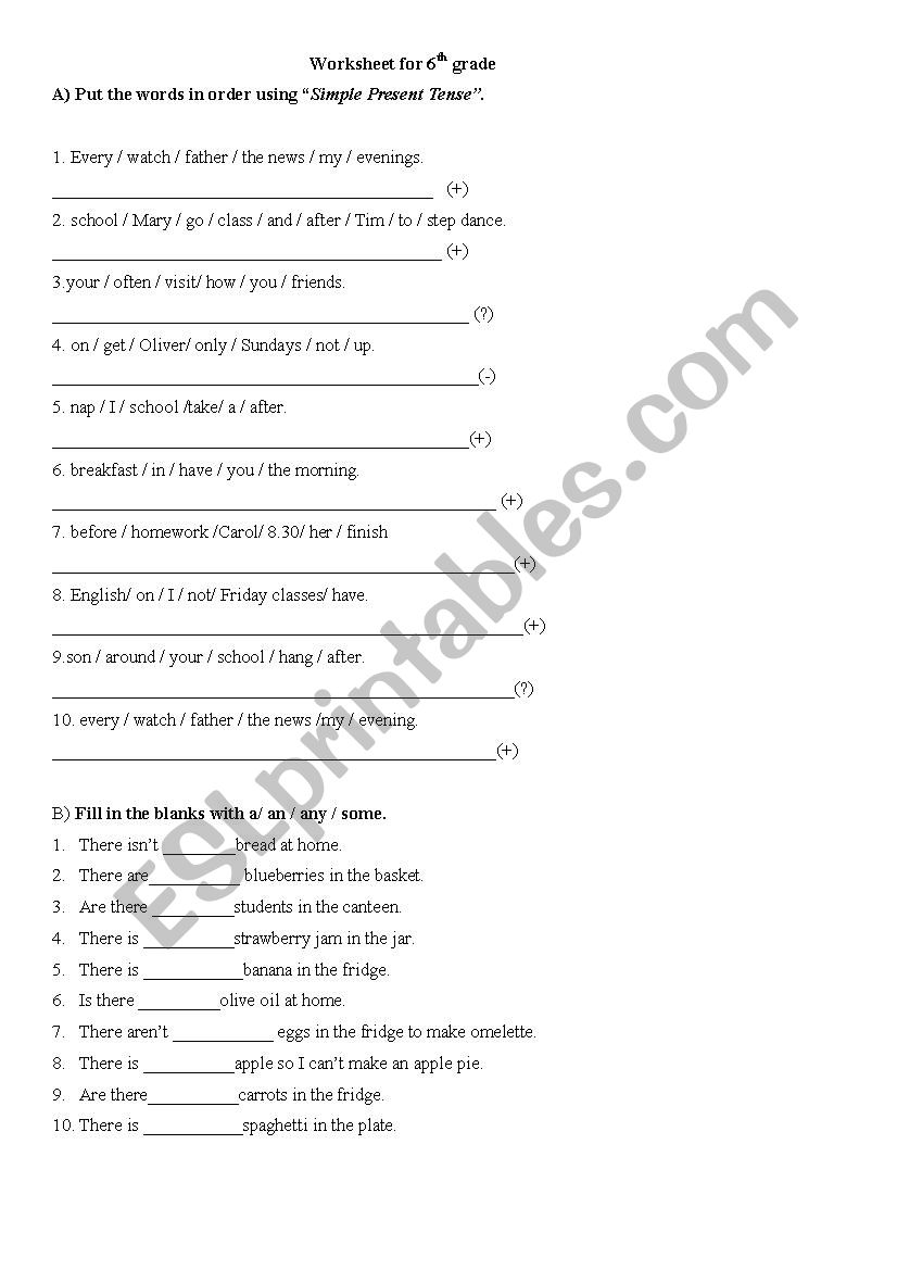 a worksheet for 6th grades  worksheet