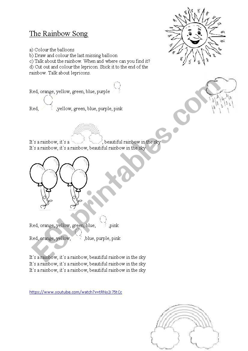 colours - rainbow song worksheet