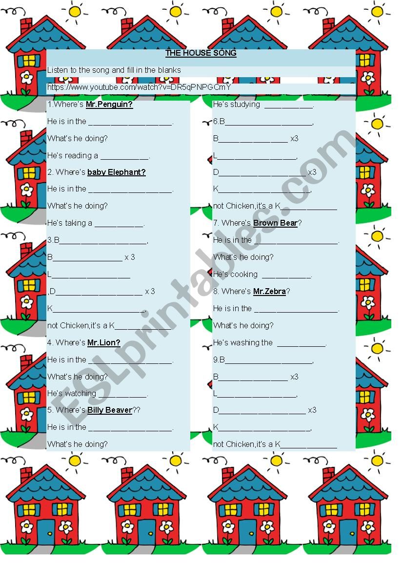 The house song worksheet