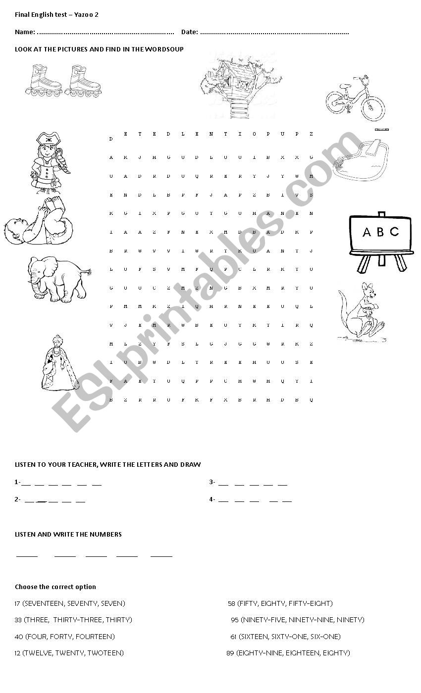 YAZOO 2 FINAL EXAM PART 1 worksheet