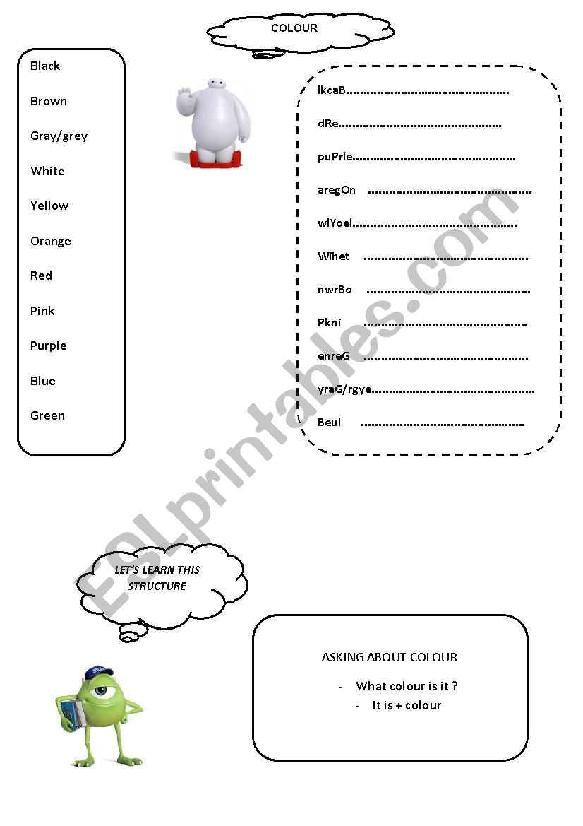 colour worksheet with BayMax Big hero