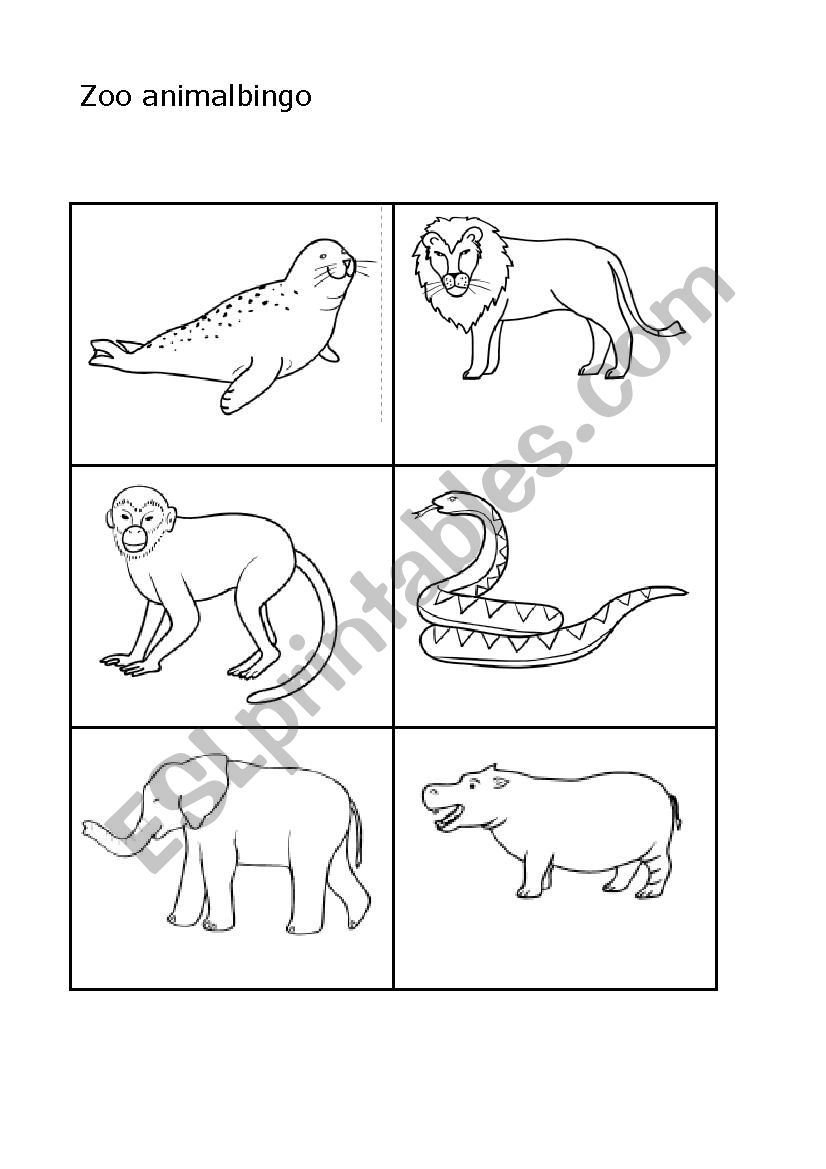 Zoo animal bingo worksheet