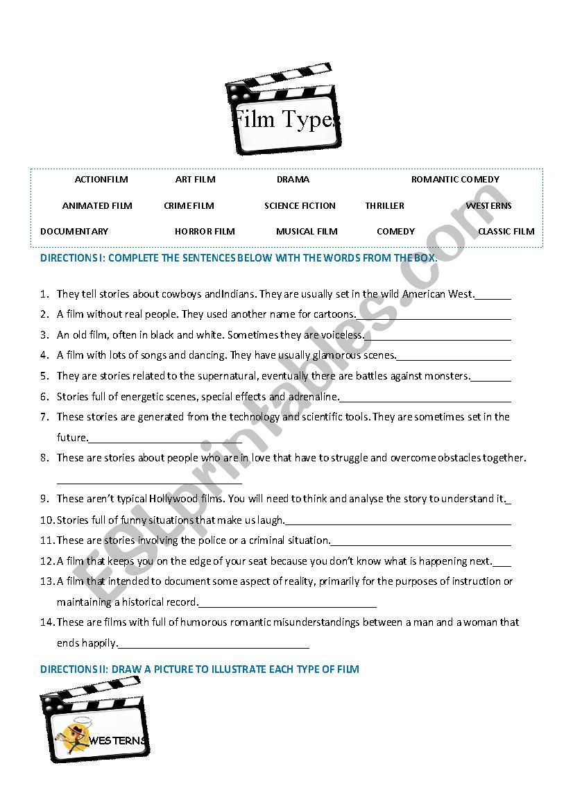 Film Types worksheet