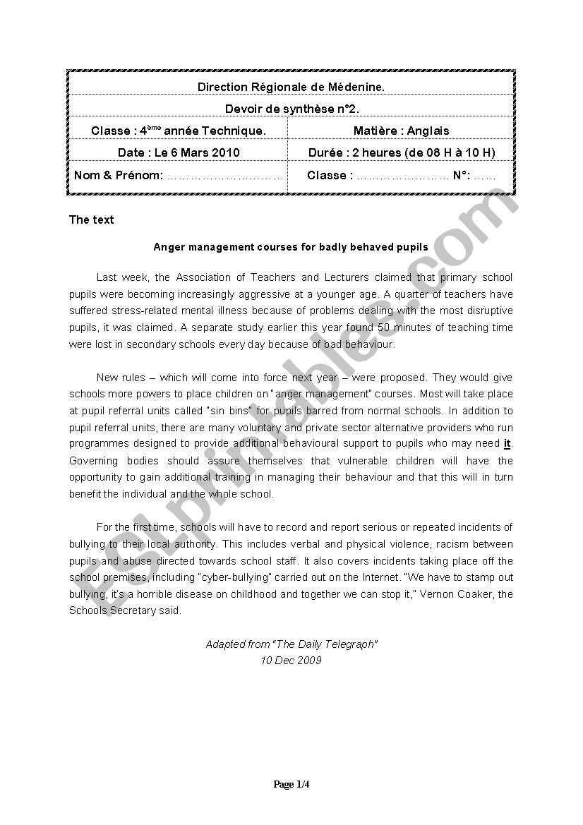 End of term test Bac Technique