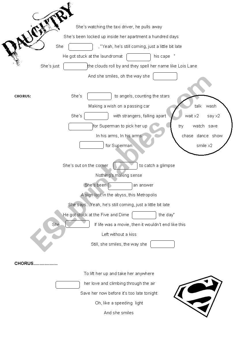 Waiting for superman- song gap filling exercise