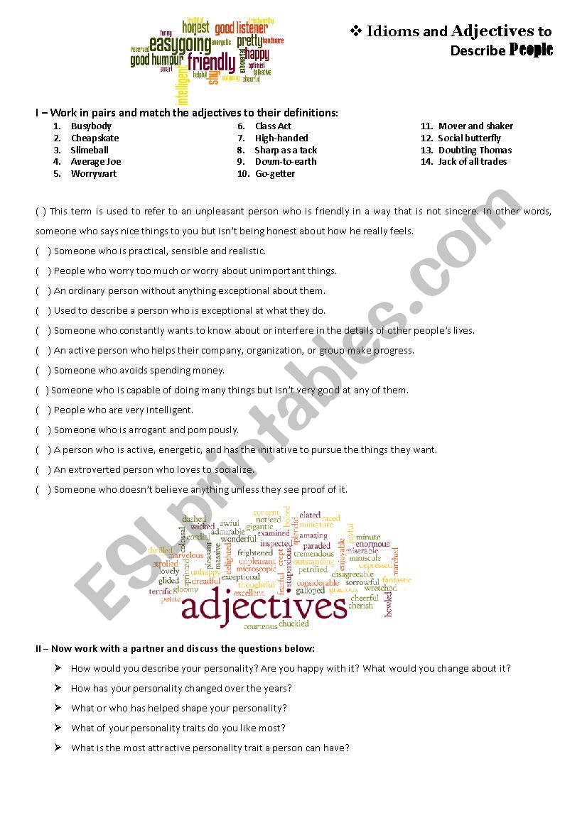 Idioms and Adjectives to Describe People