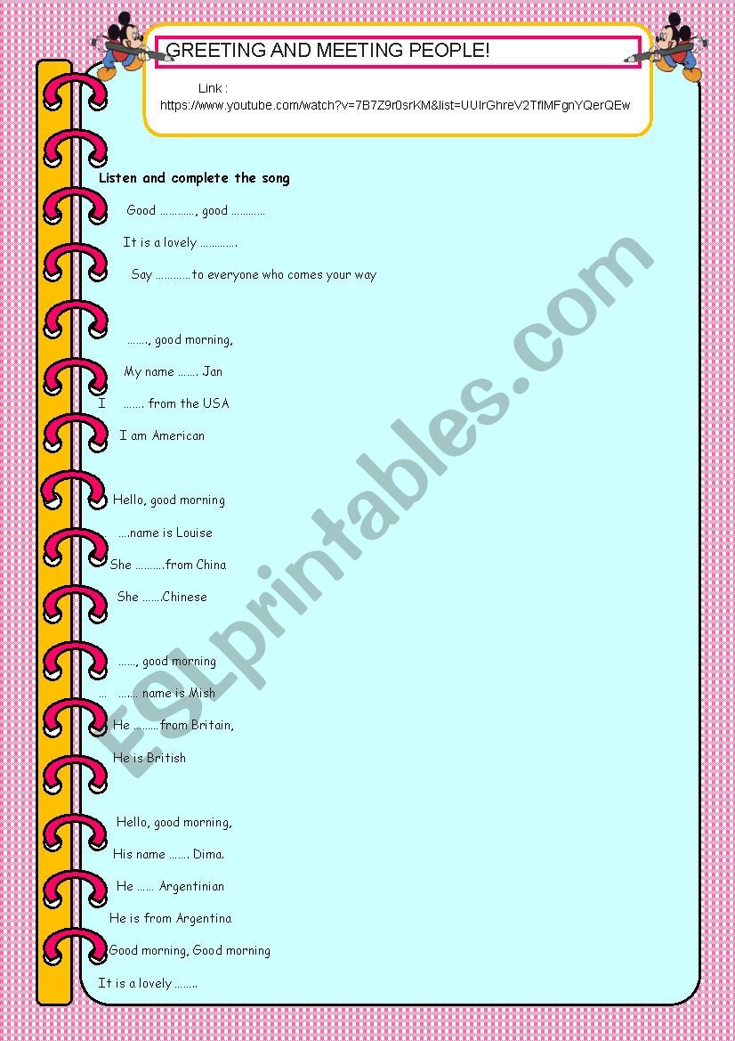  Greeting and meeting people worksheet