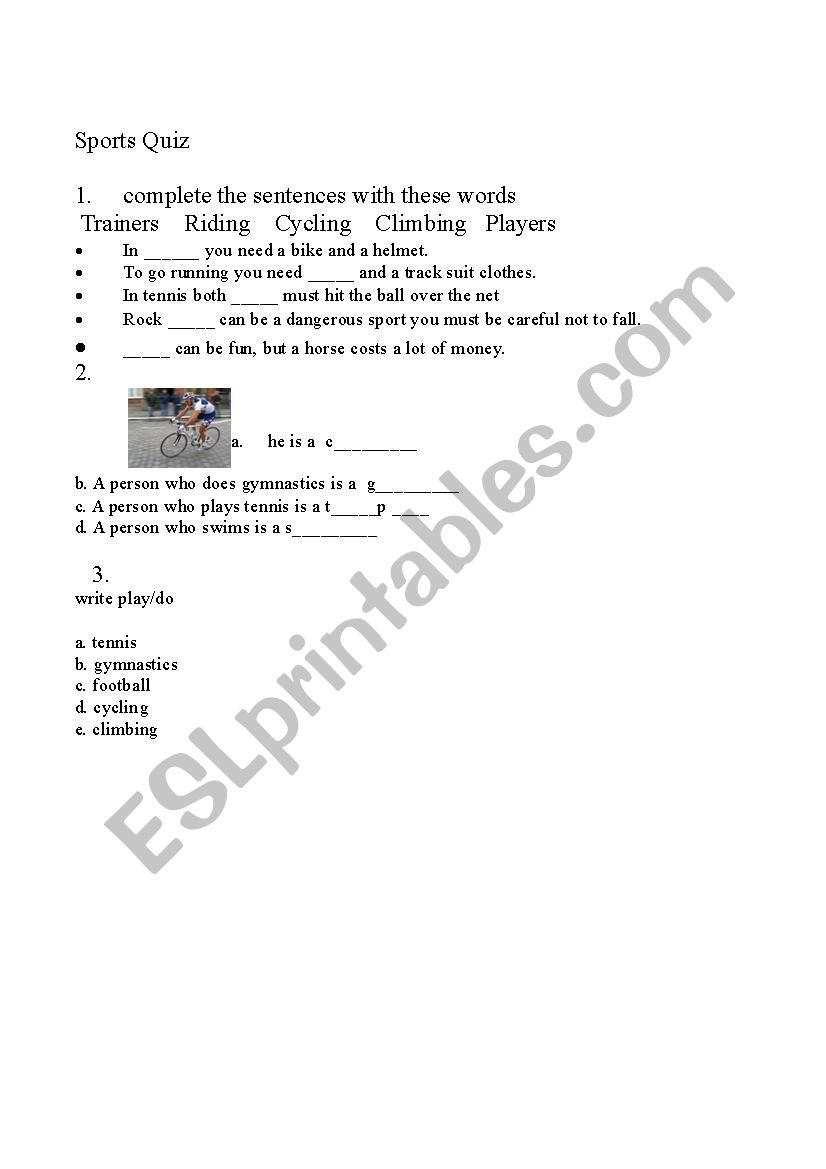 Sports Quiz worksheet