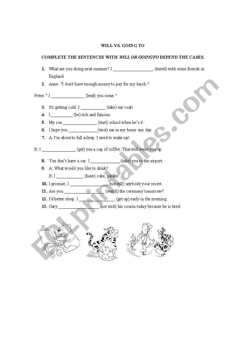 Will vs Going to worksheet