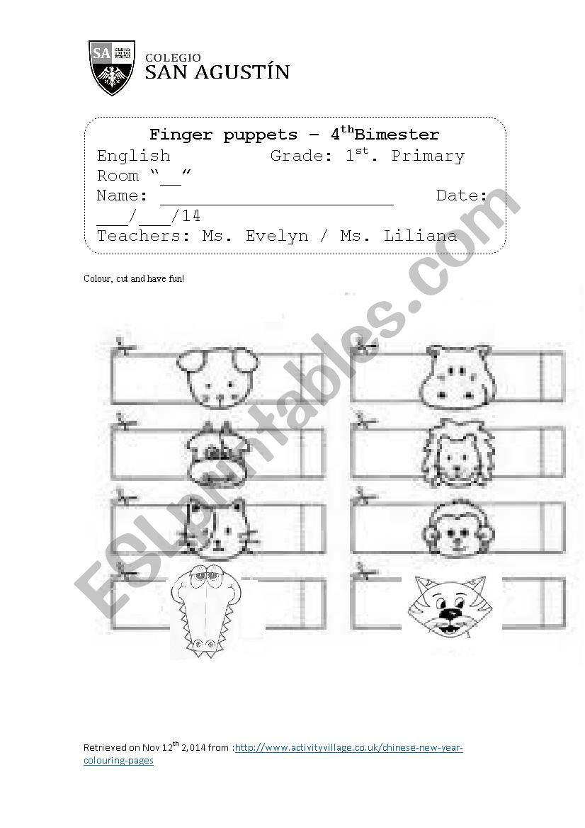 Finger puppets worksheet