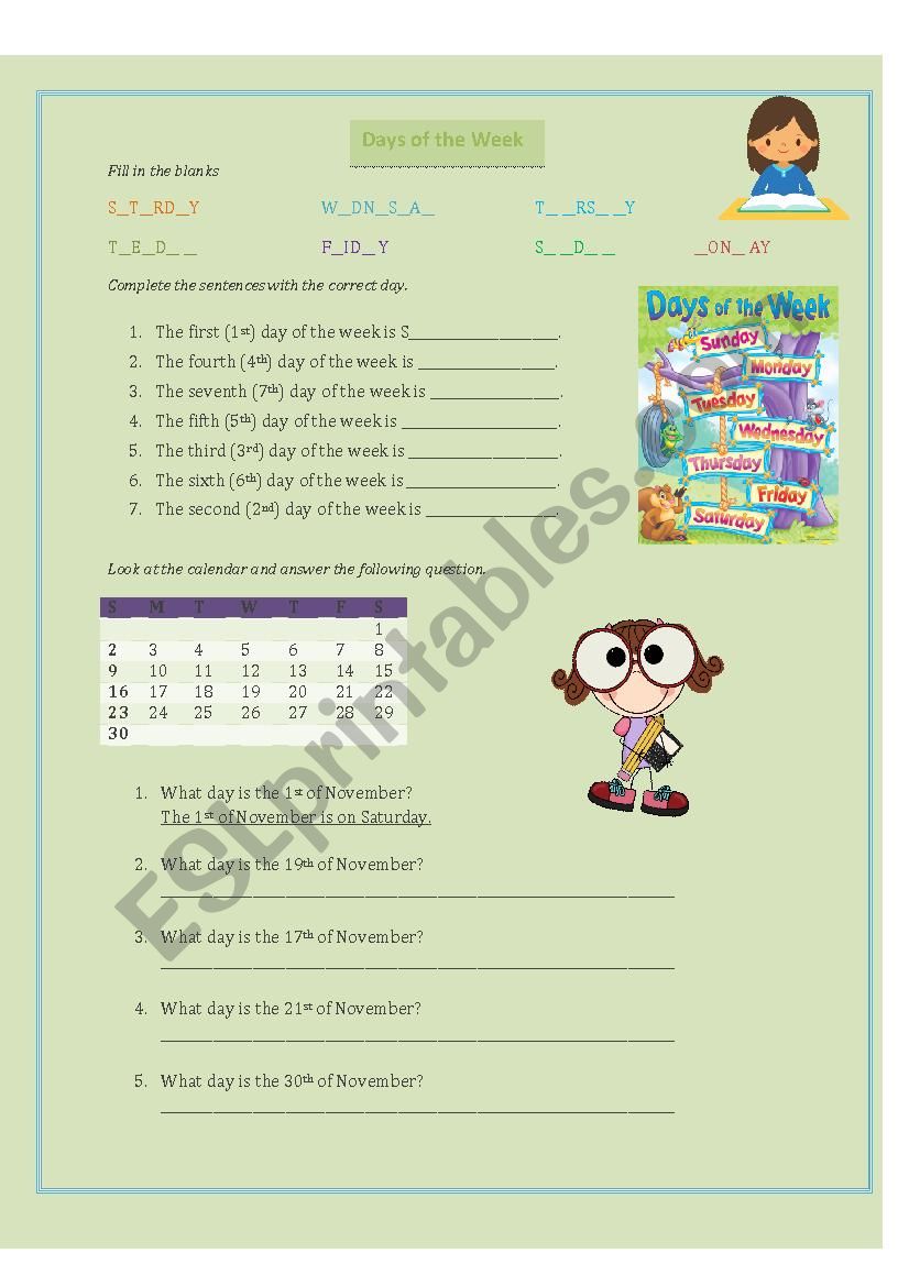 Days of the Week worksheet