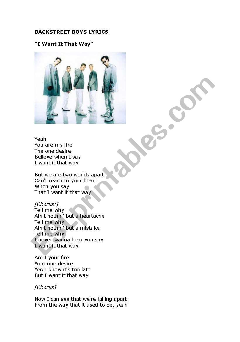 Backstreet Boys – I Want It That Way Lyrics