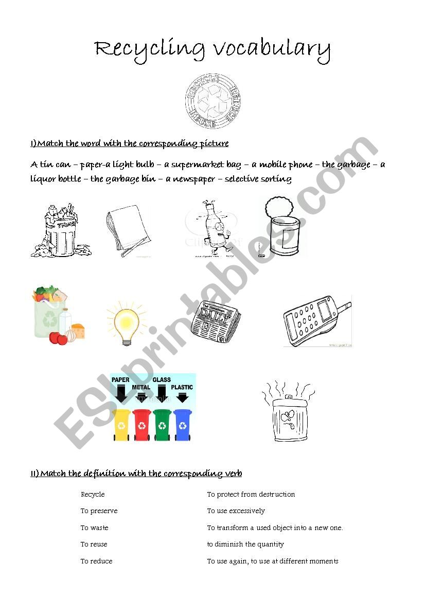 Recycling vocabulary worksheet