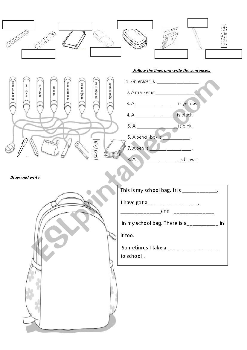 School  objects worksheet