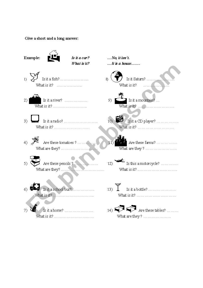 objects worksheet