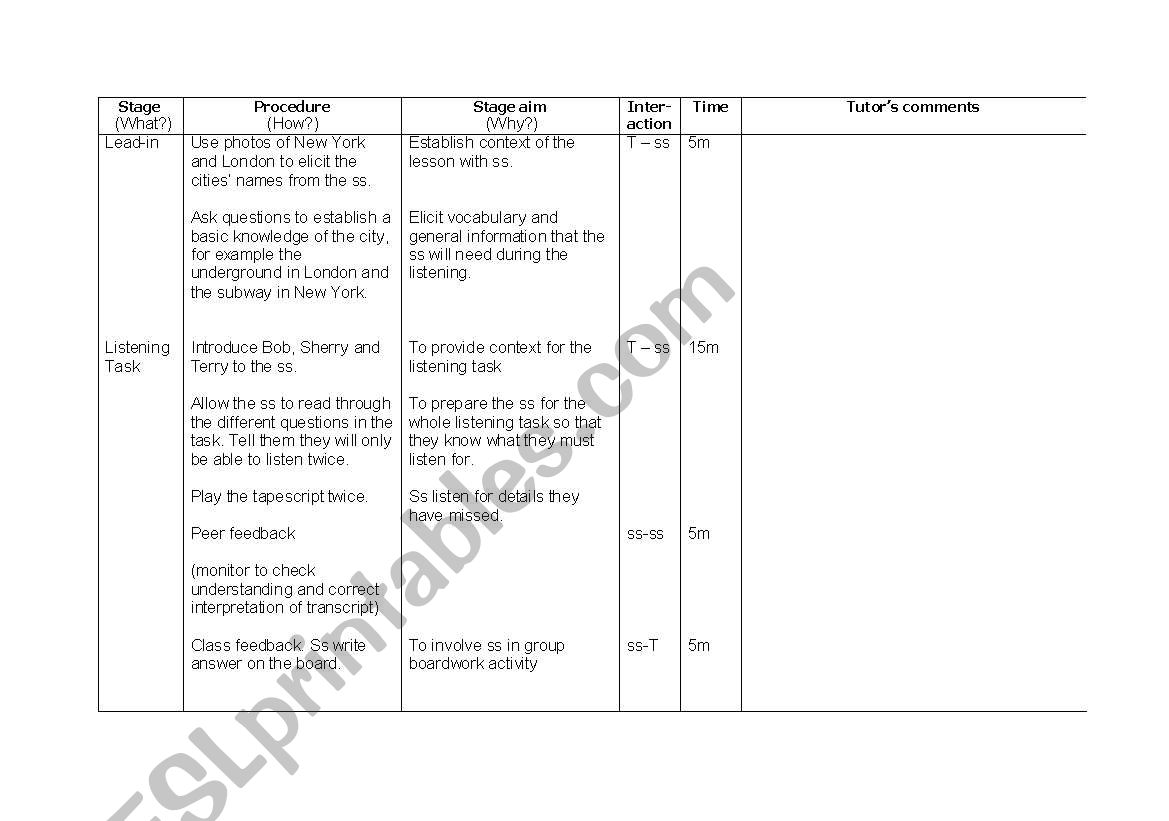 lesson plan cities worksheet