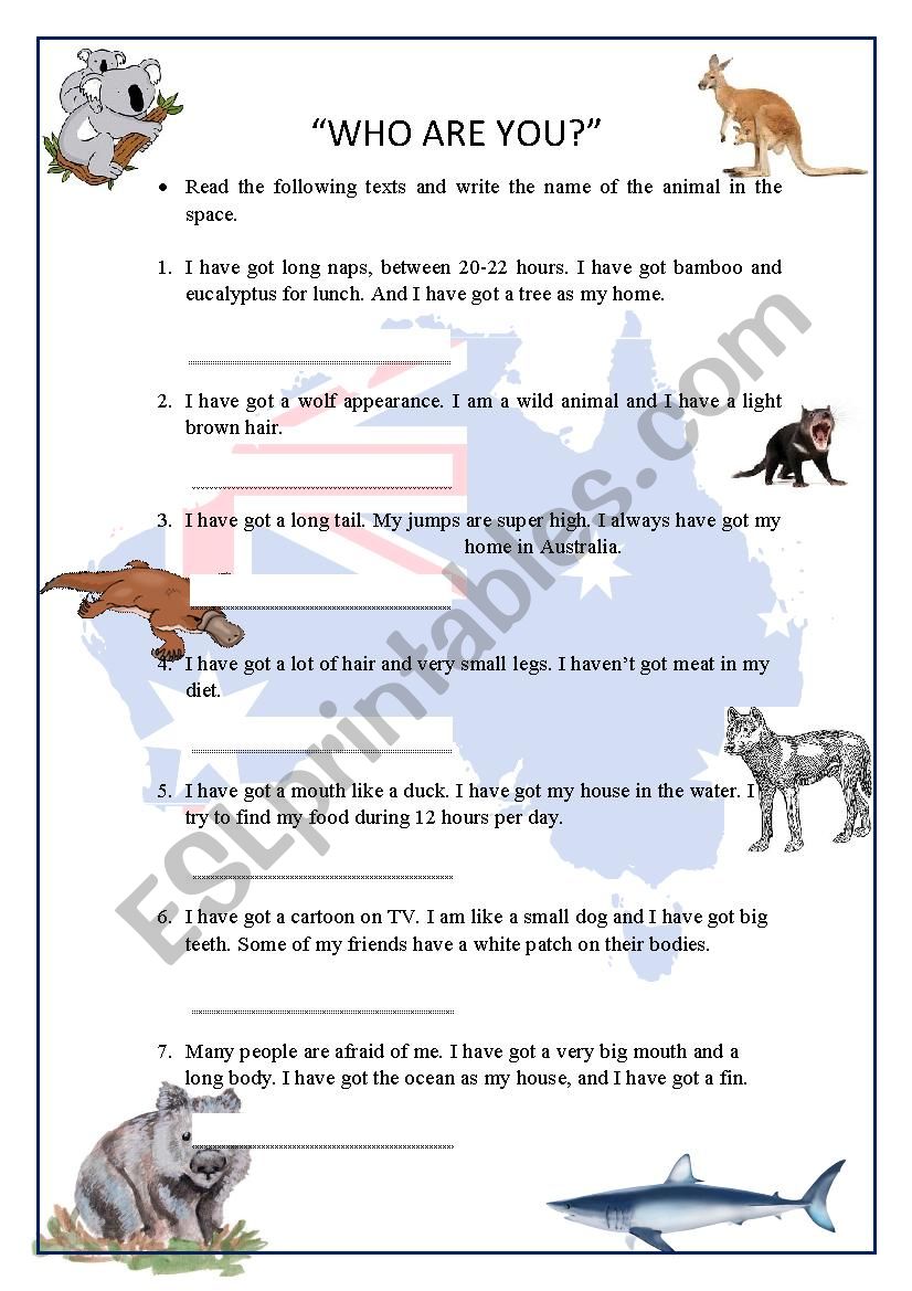 Aussie fauna worksheet