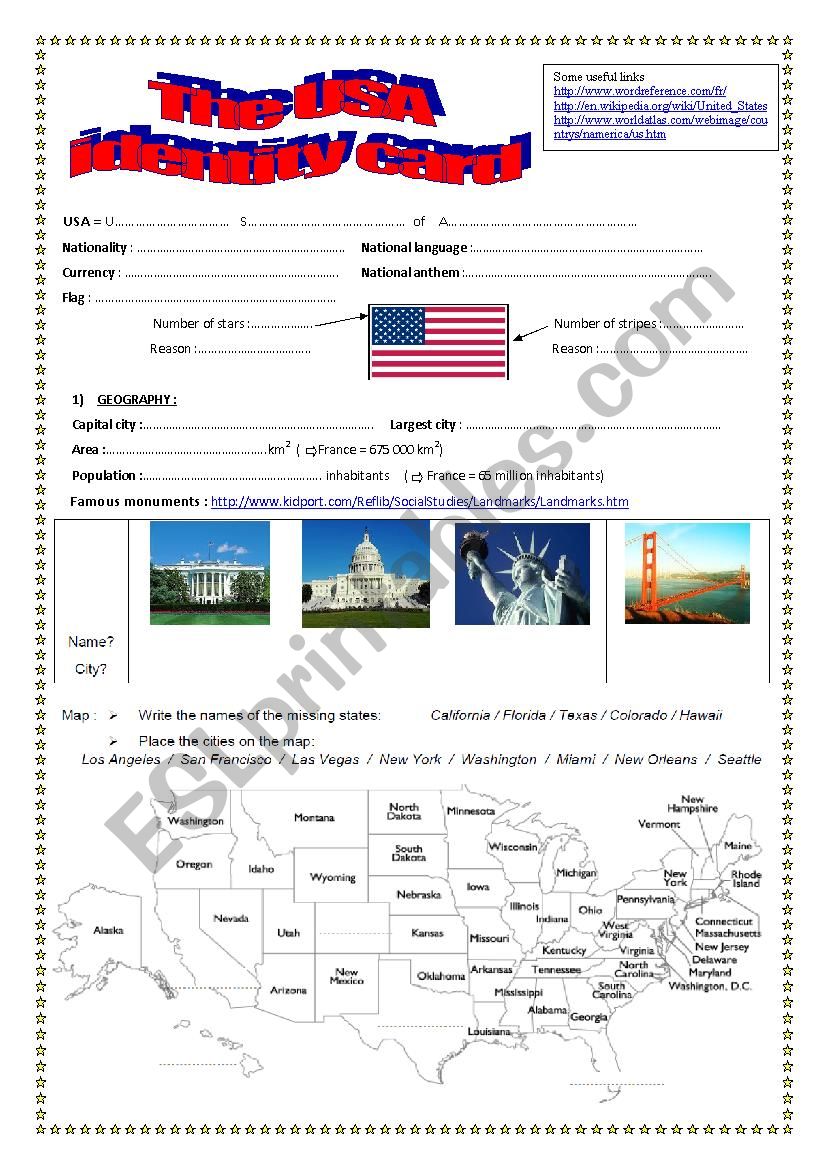 Webquest THE USA worksheet