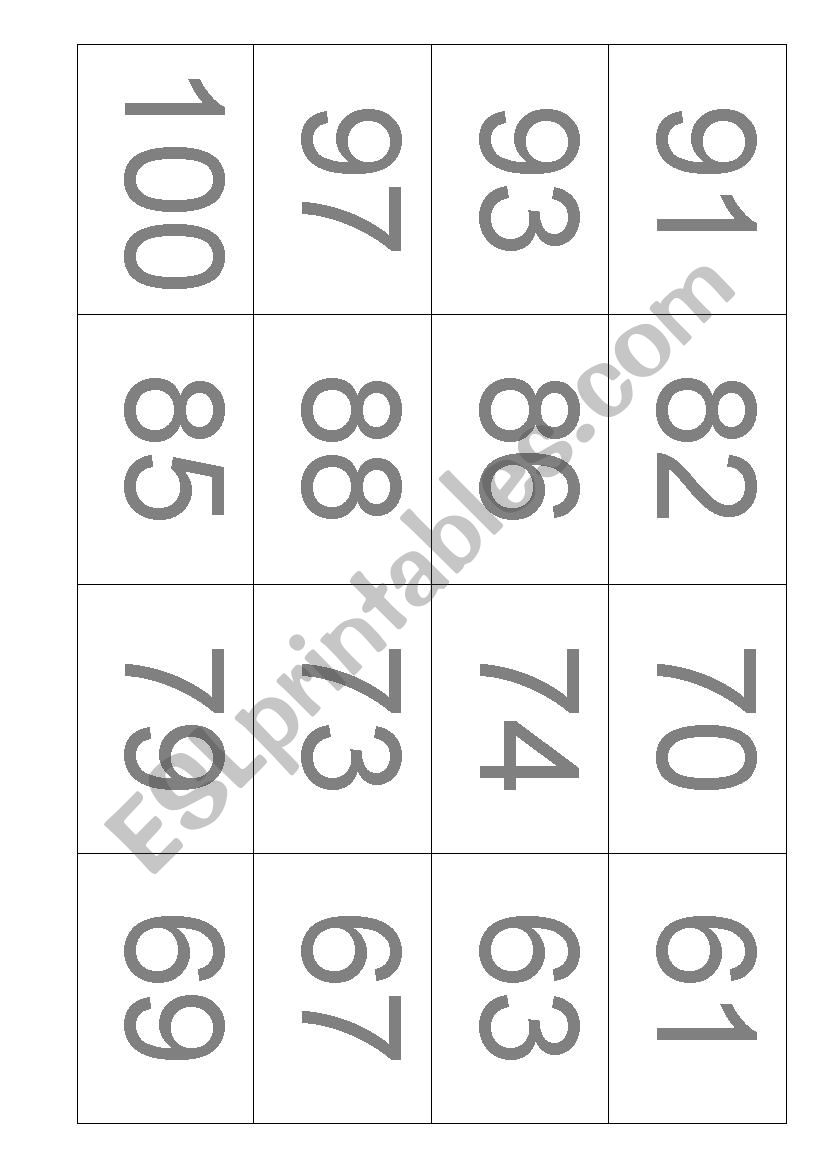 Numbers 60-100 worksheet