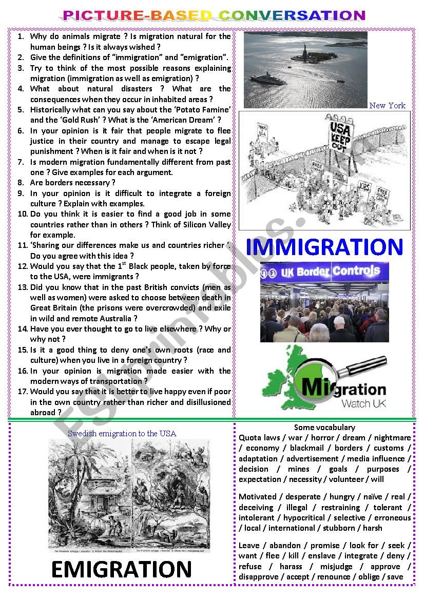 Picture-based conversation - Topic 82 : immigration vs emigration.