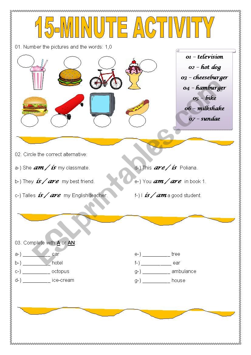 15-minute activity worksheet