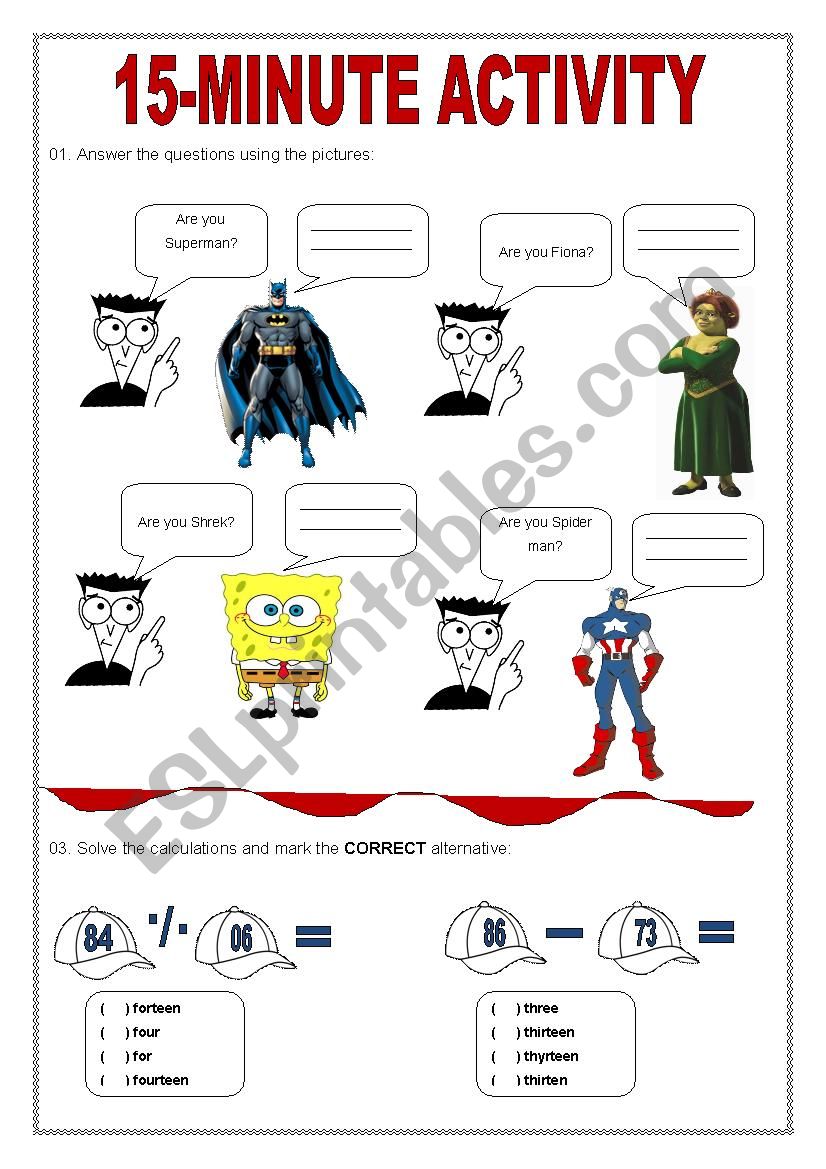 15-minute activity worksheet