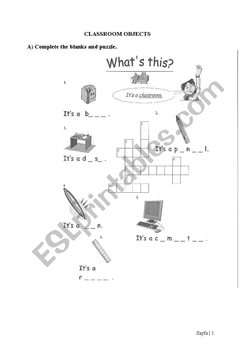 classroom object worksheet