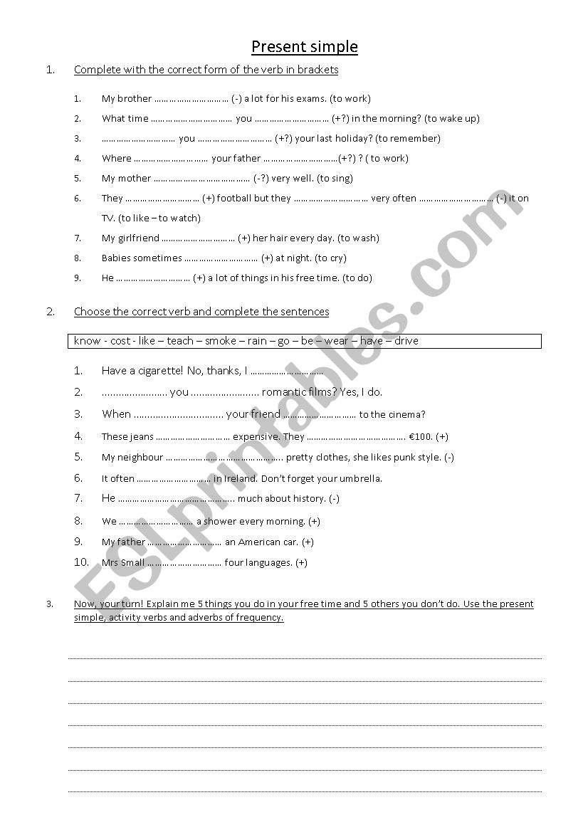 Present simple exercices worksheet