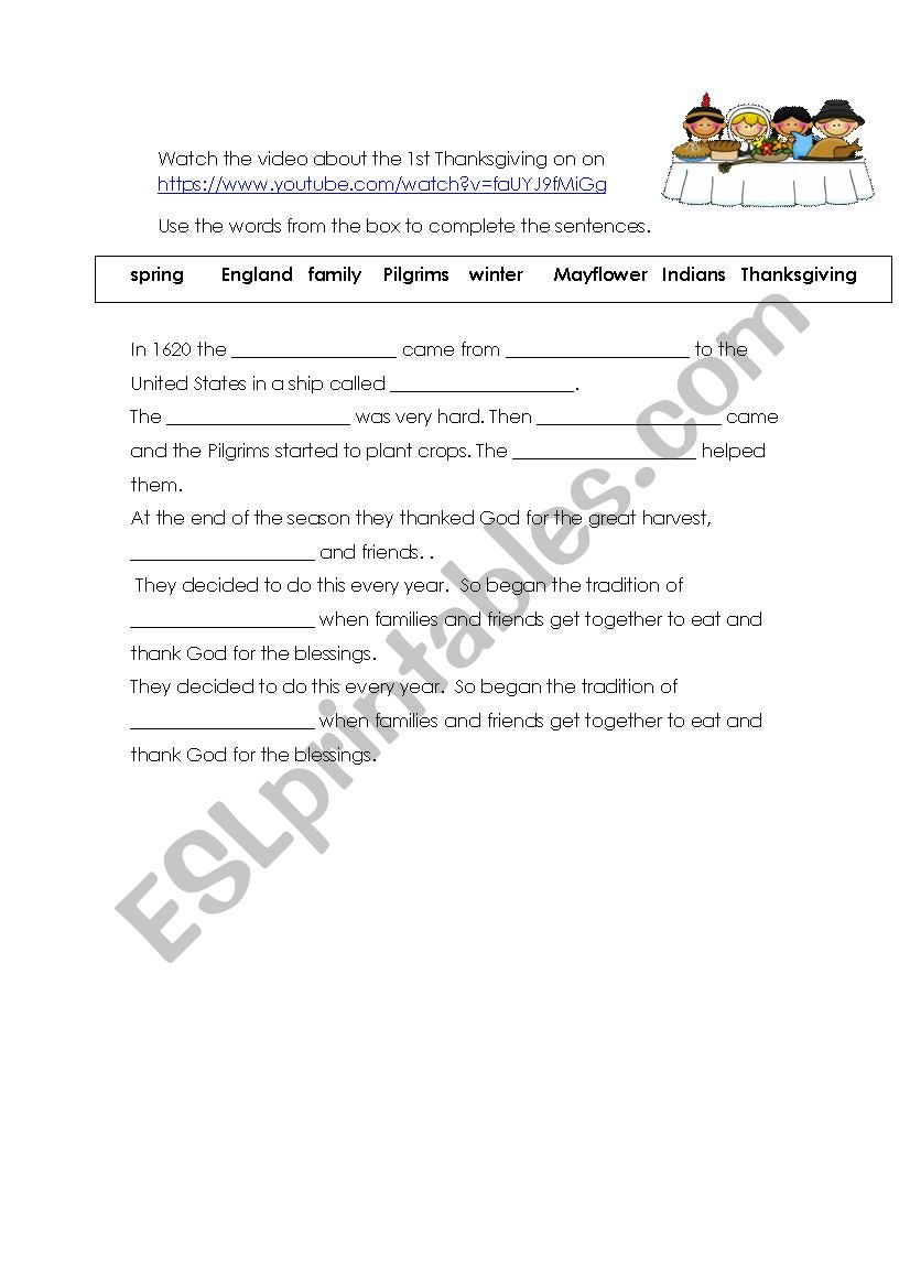 The Story Of Thanksgiving worksheet