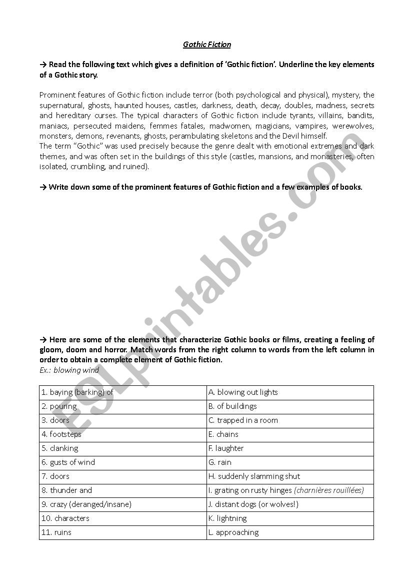 Gothic Literature worksheet