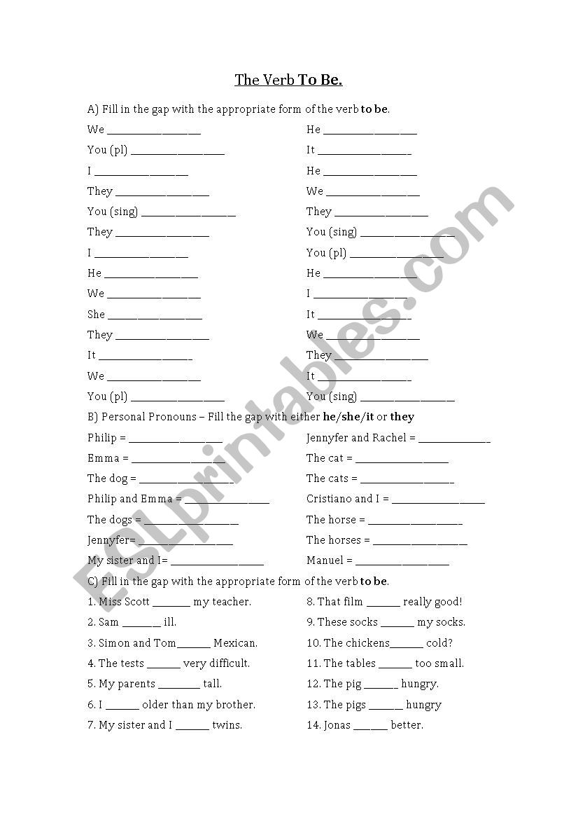 Verb to be worksheet