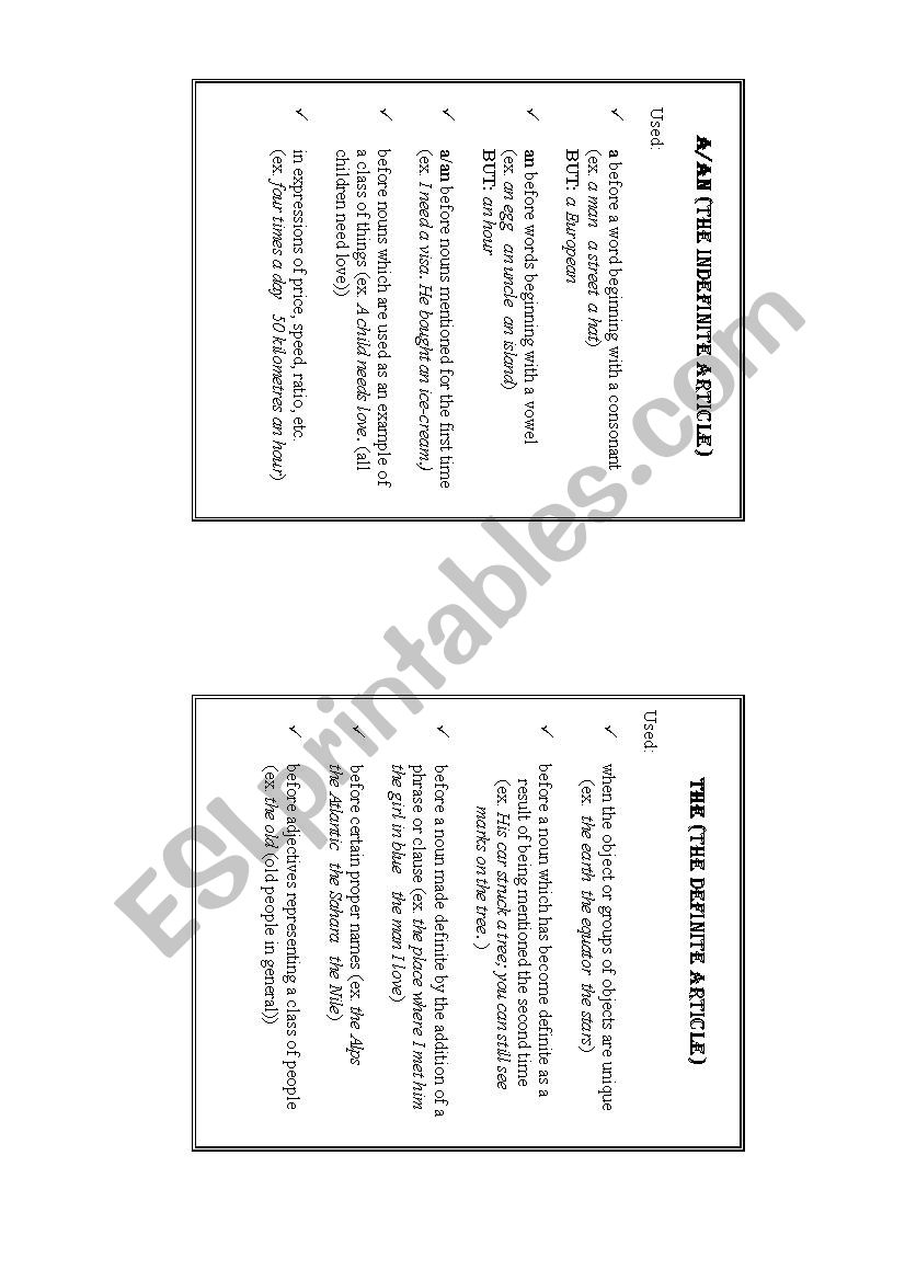 Articles worksheet