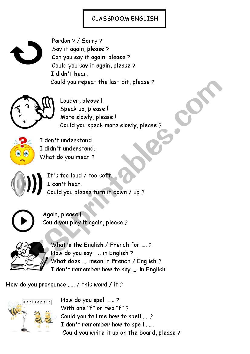 Classroom English Expressions worksheet