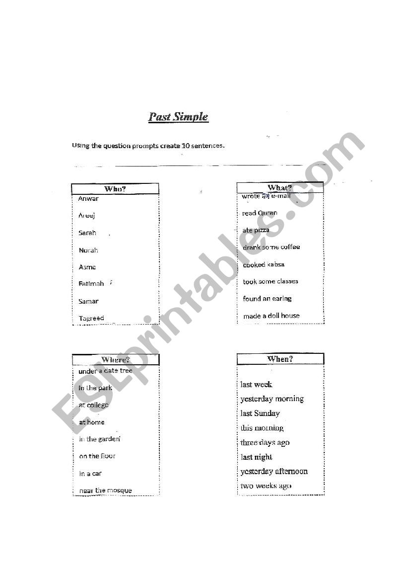 Past simple sentence formation