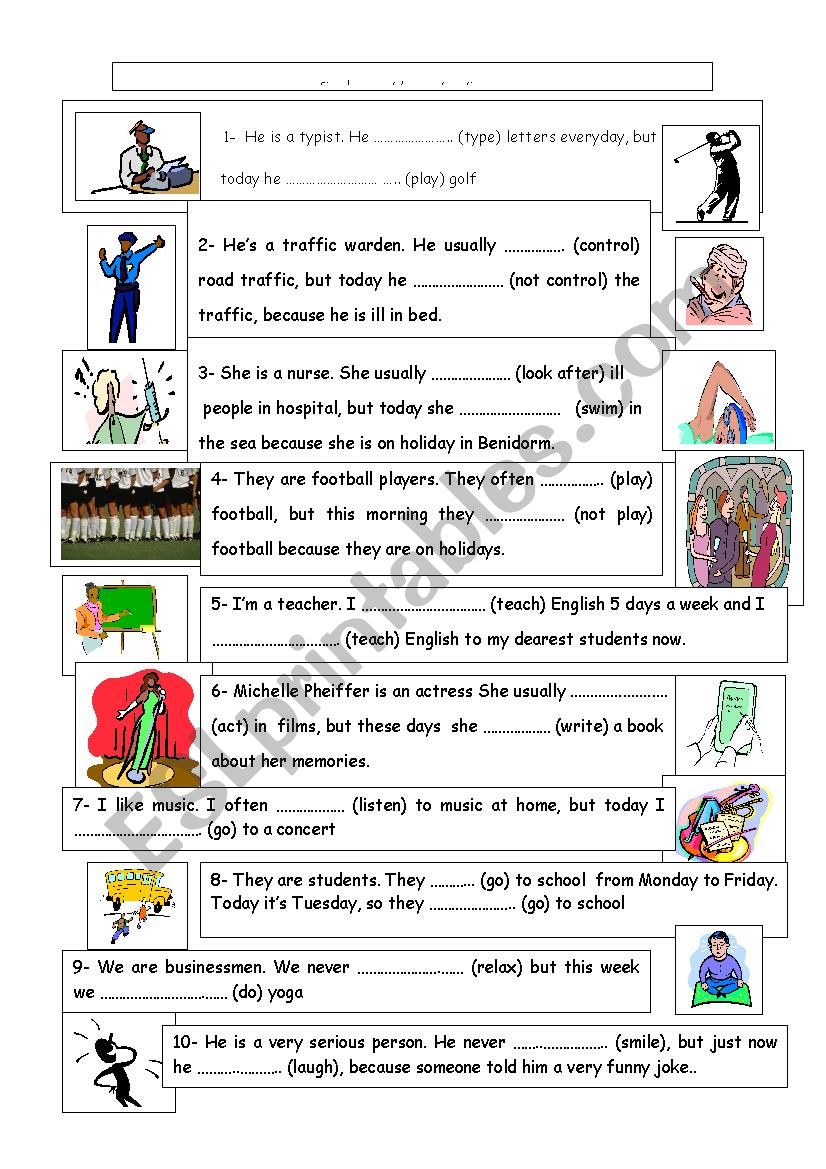 present simple v/s continuos  worksheet