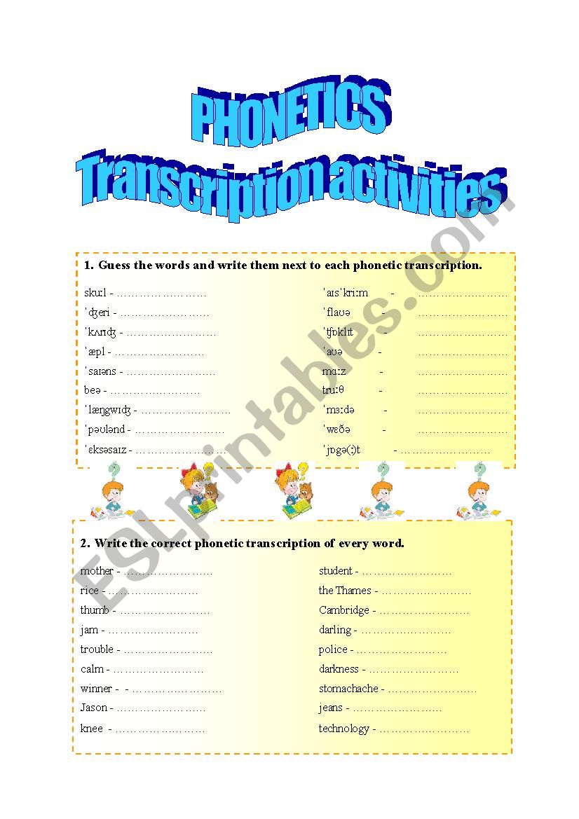 Phonetic symbols - single word and text transcription activities