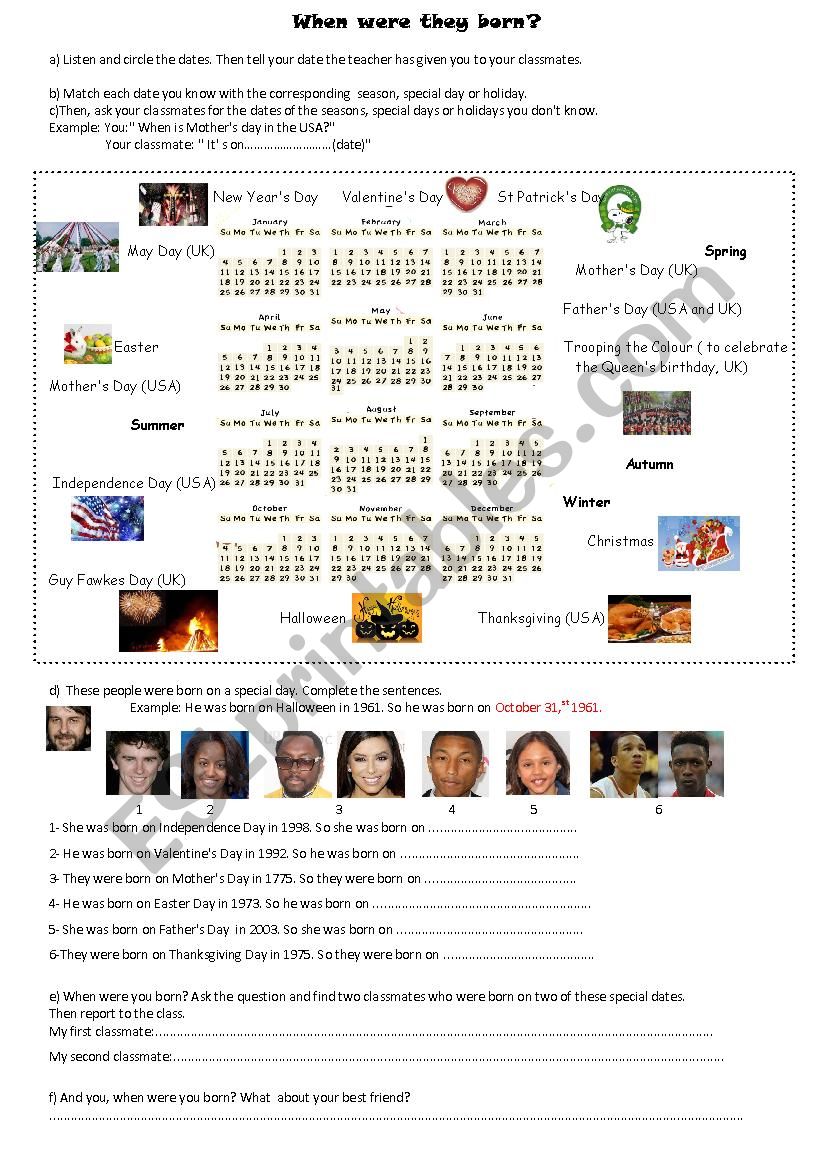 When were they born? worksheet