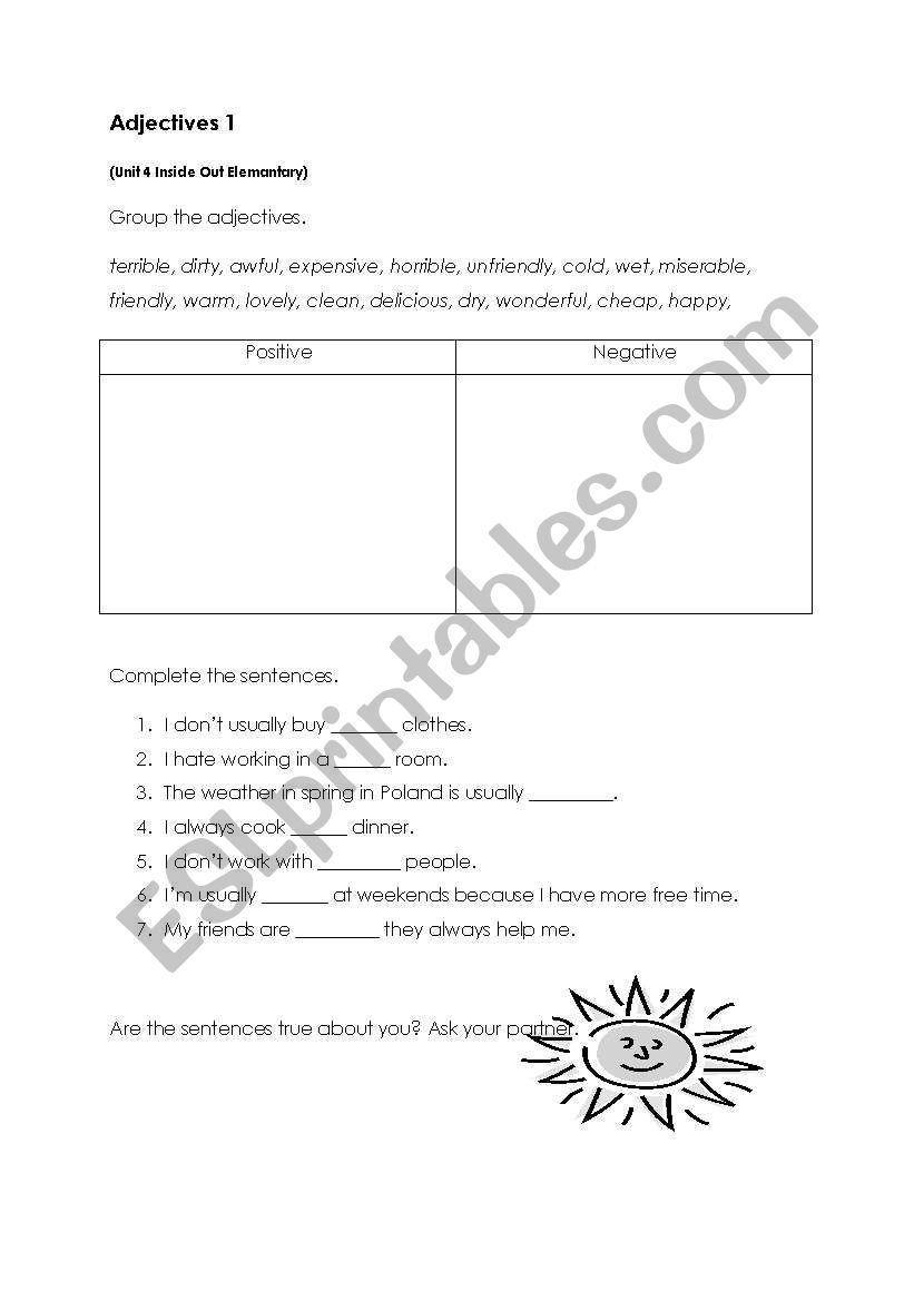 Character adjectives  worksheet