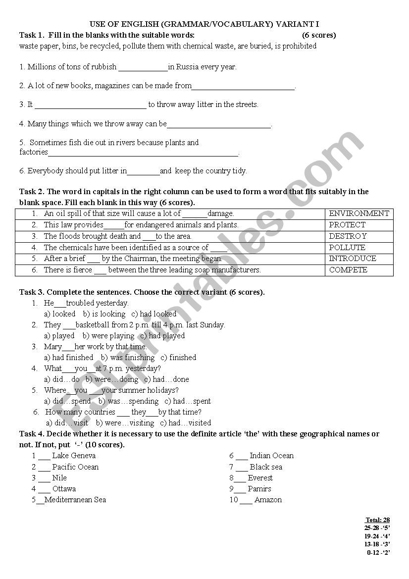 Lexis and Grammar complex exercises