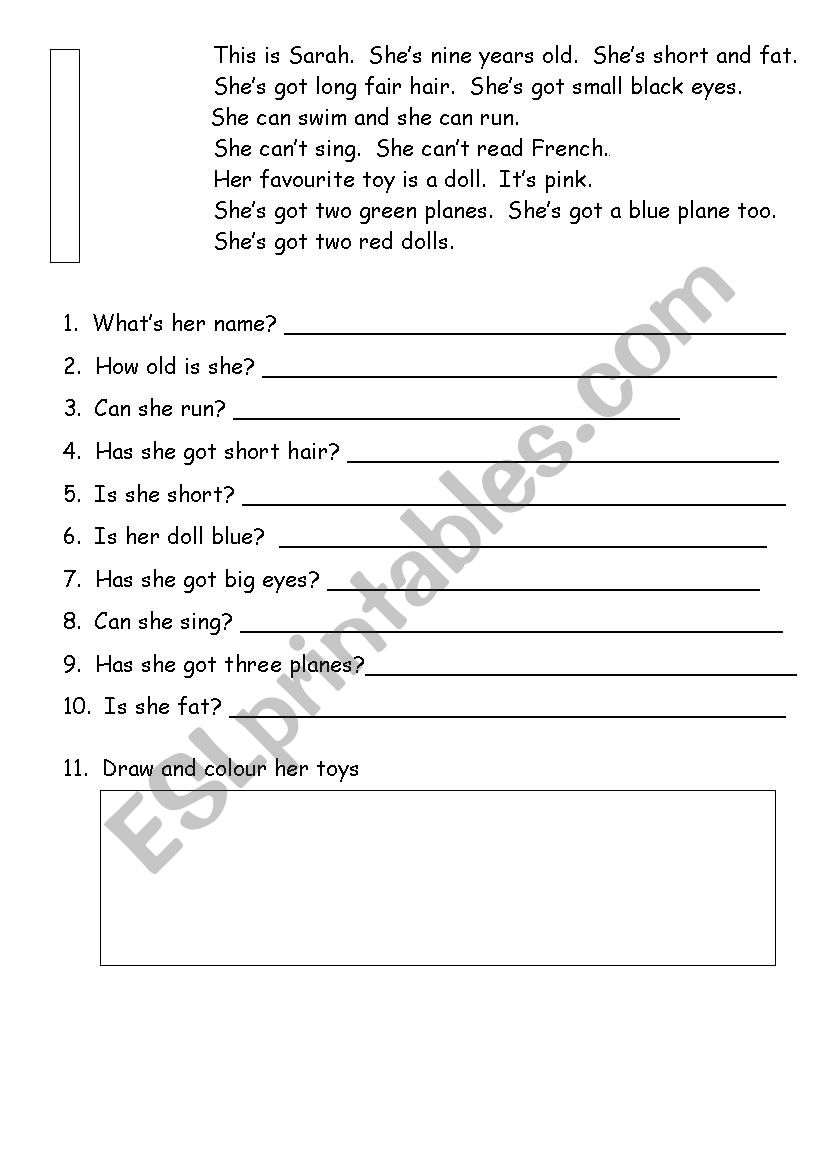 description worksheet