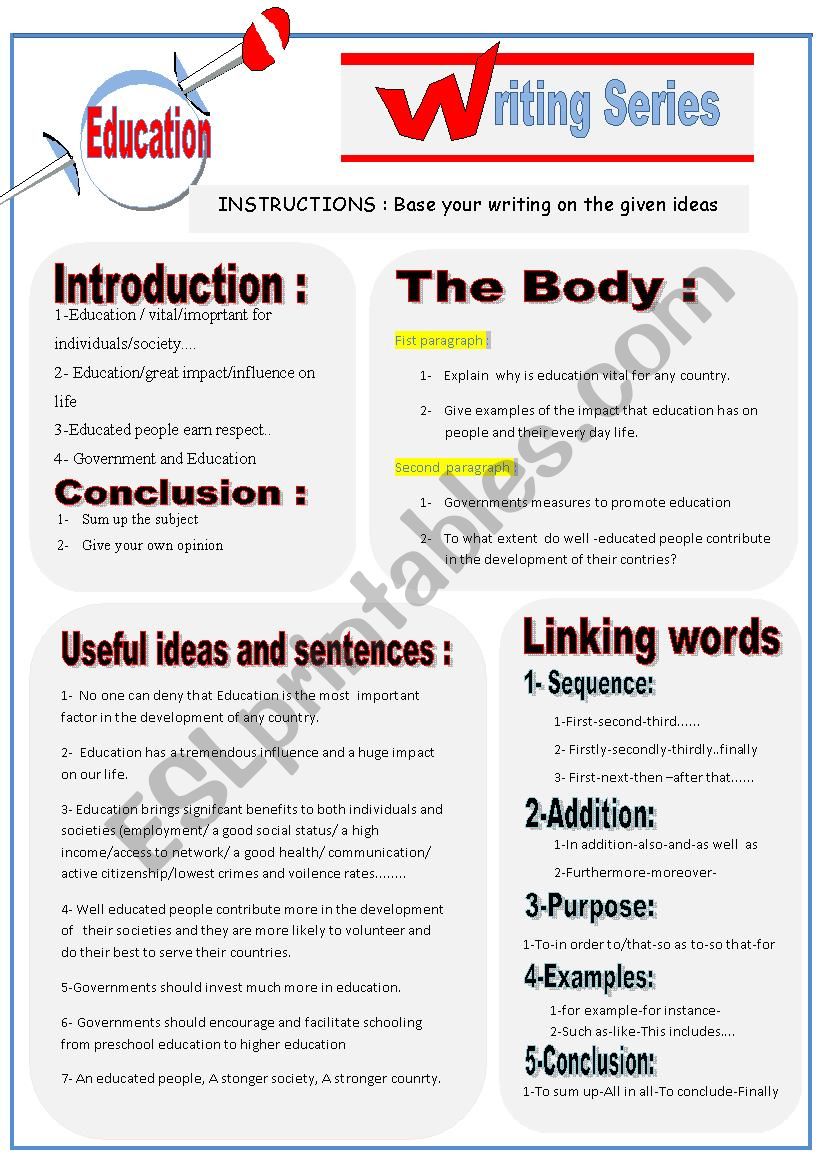 Guided writing : Education worksheet