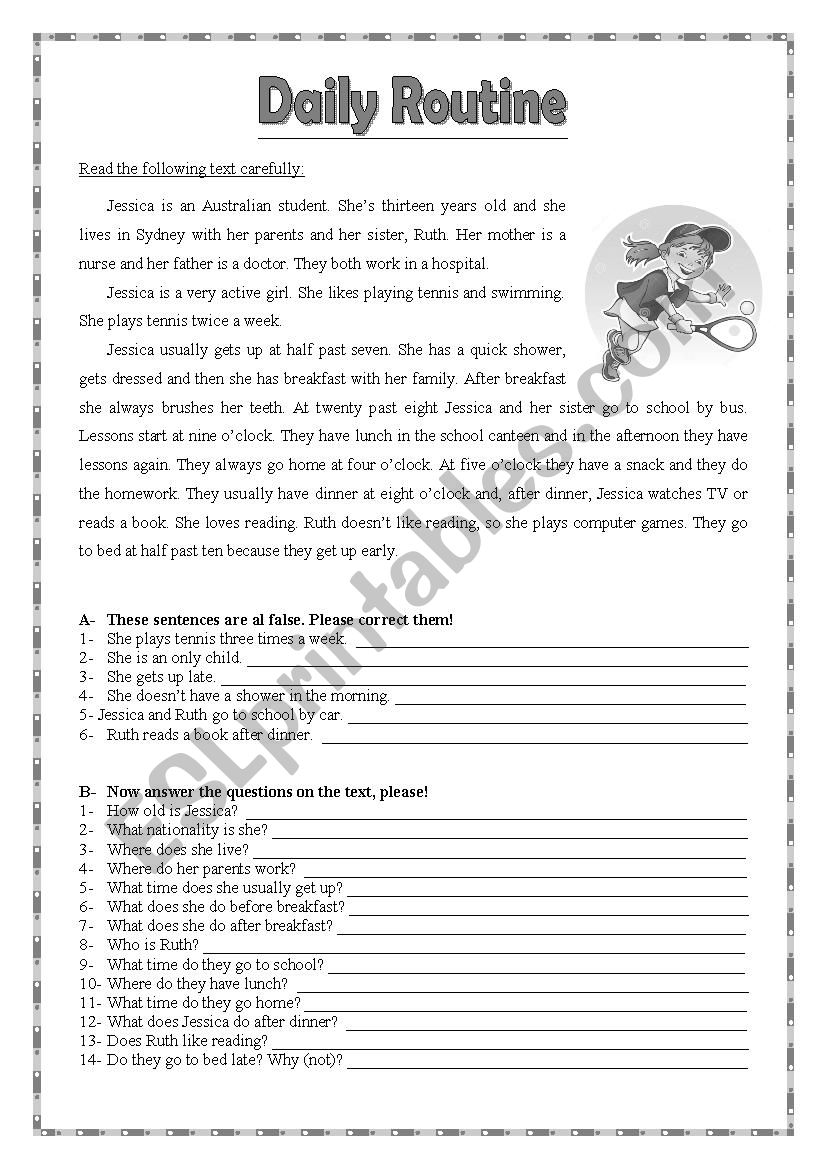 Daily Routine worksheet