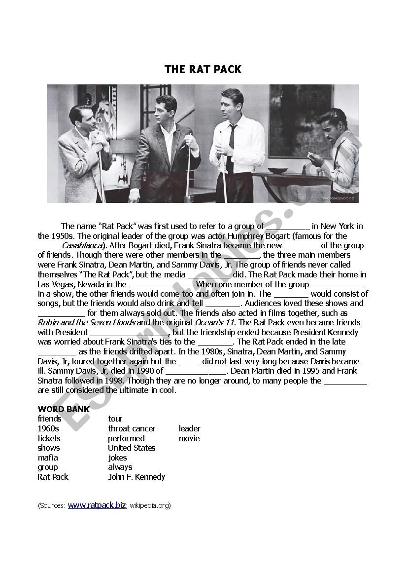 Rat Pack Reading Exercise worksheet