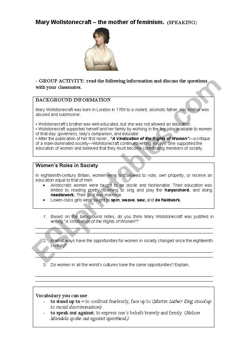 Mary Wollstonecraft -  worksheet